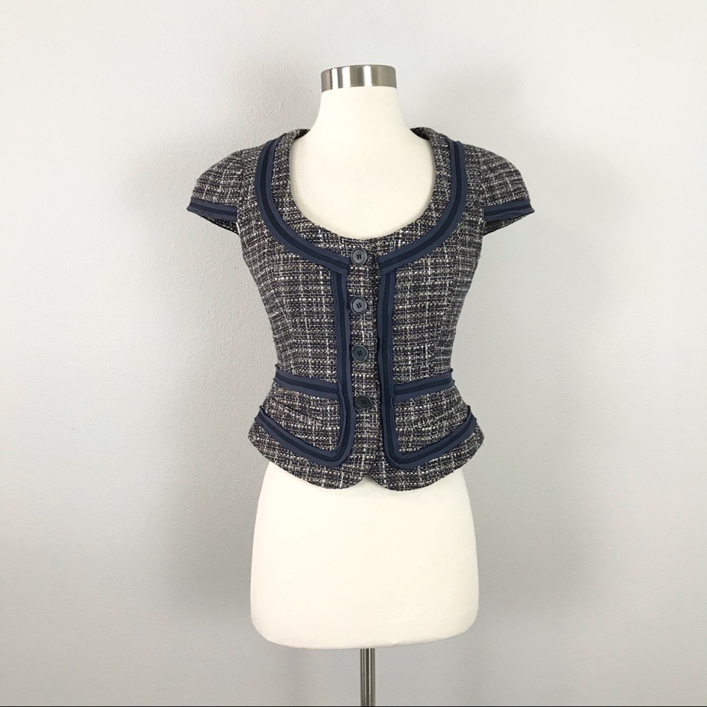 BCBGMaxAzria Navy and White Tweed Blazer